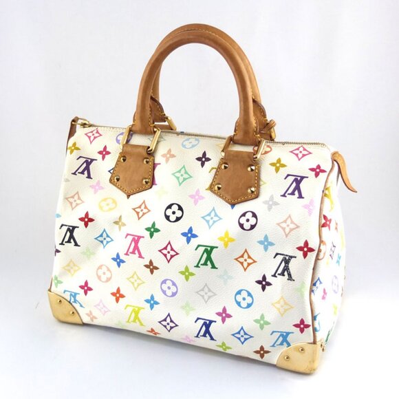 Authentic Louis Vuitton Multicolor Speedy 30 Monogram Sac Hand Bag White Gold - Picture 3 of 11